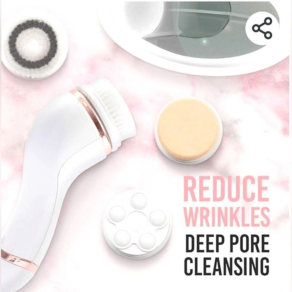 BROOKSTONE PURIFY PRO CORDLESS FACIAL BRUSH CLEANSING SET ROSE GOLD & WHITE NEW!